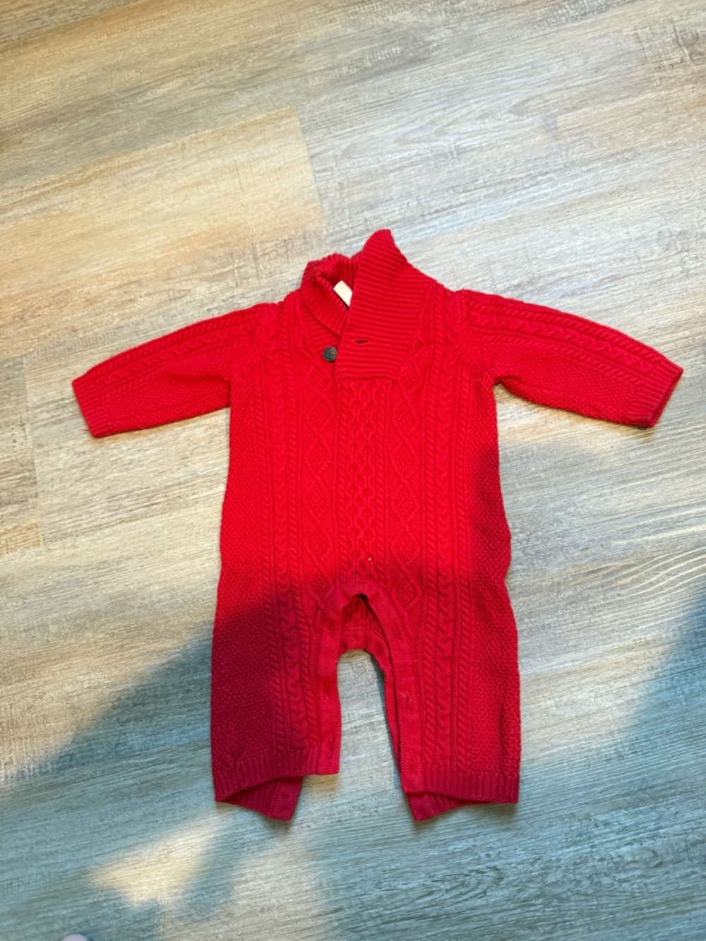 Janie and Jack Red Cable-Knit Shawl Collar One-Piece